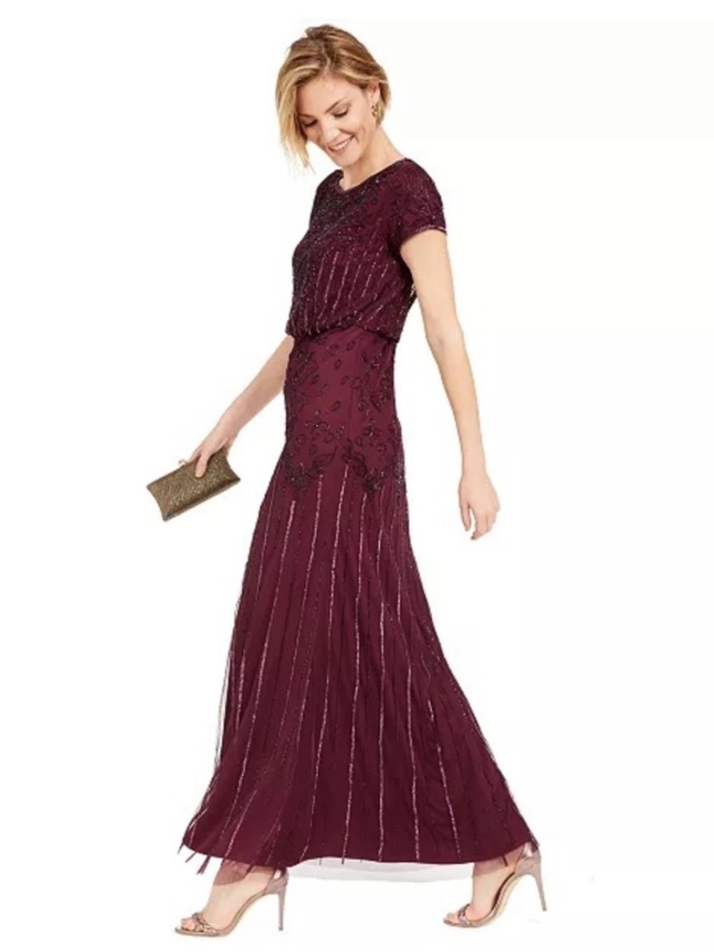Adrianna Papel Burgundy Wine elegant beaded Women's Dress size 16W